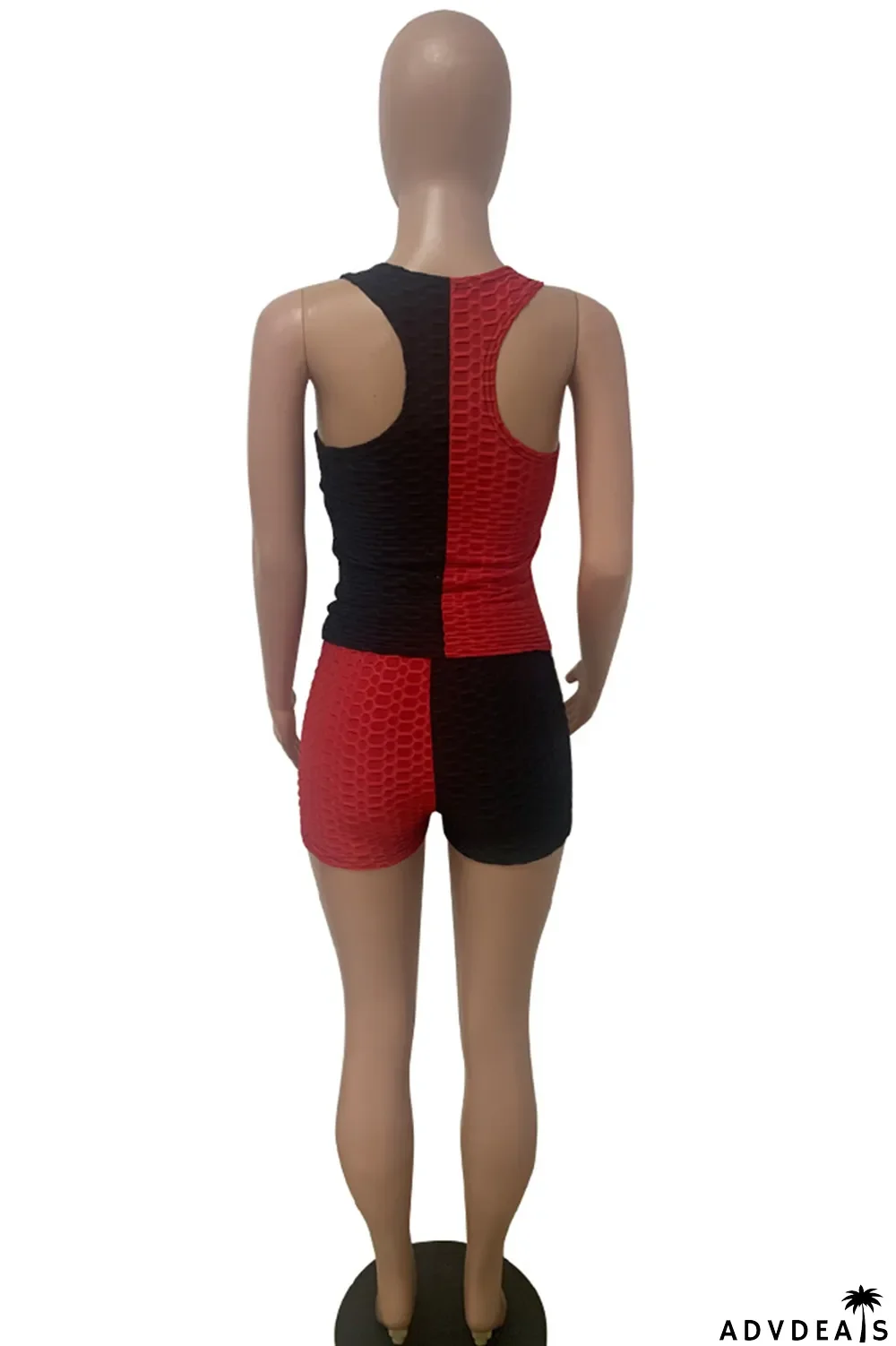 Blue Black Casual Sportswear Patchwork Basic O Neck Sleeveless Two Pieces