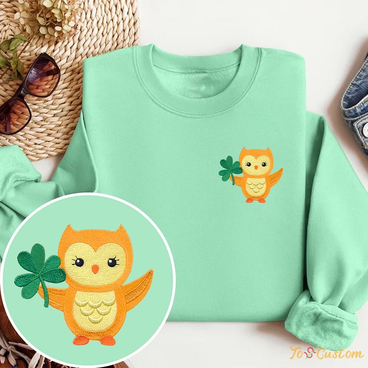 TOSCUSTOM™ Custom St. Patrick's Day Owl with Shamrock Embroidered Hoodies