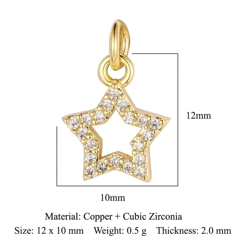 3 Pieces Copper Zircon 18K Gold Plated Pentagram Heart Shape