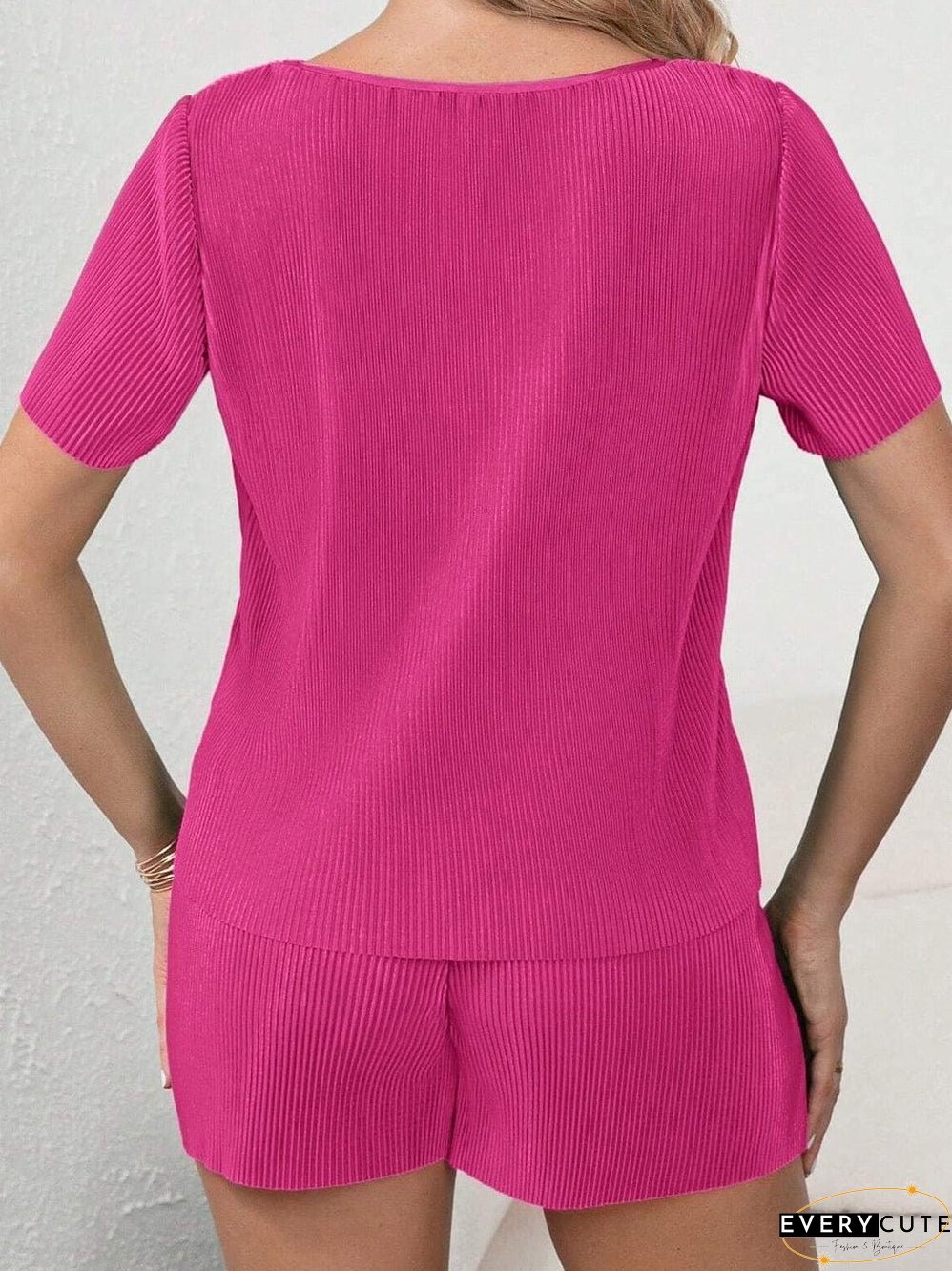 Women's Pink Pleated Shorts and Top Set