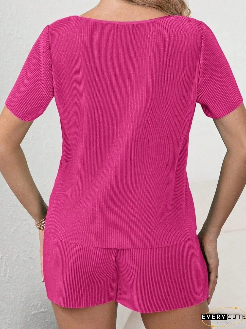 Women's Pink Pleated Shorts and Top Set