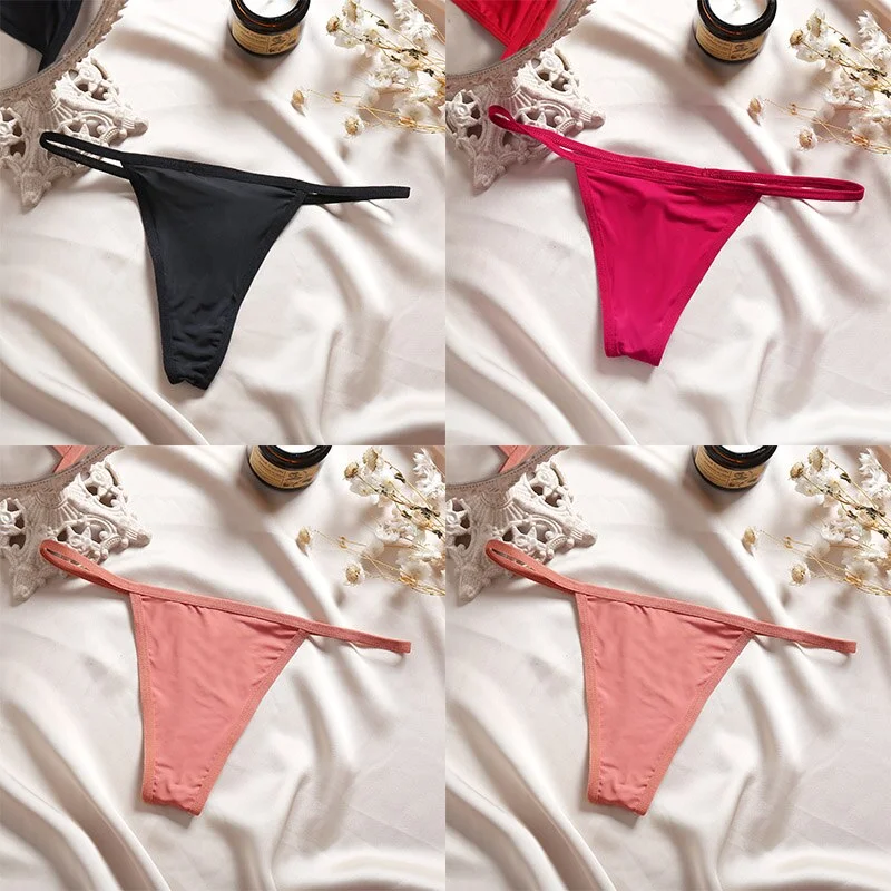 4PCS/Set Sexy Panties Women Thong Female G-string Underwear Panties Solid Color Intimate Lingerie Underpants Seamless Panties
