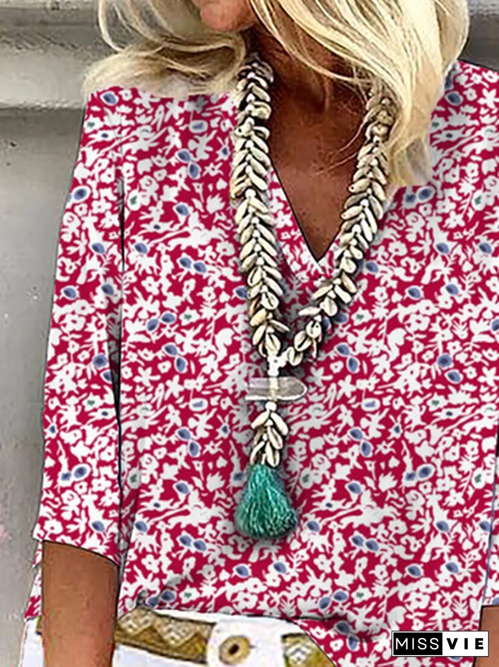 V Neck Floral Casual Tops