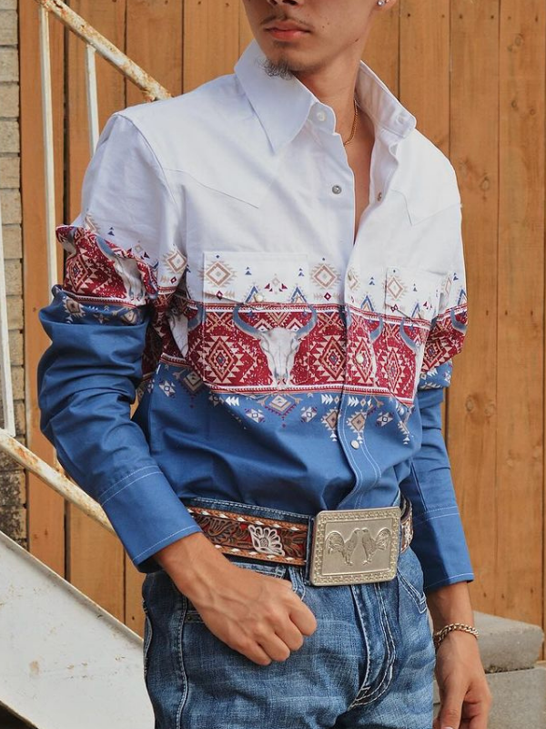 Men's Western Cowboy Print Shirt