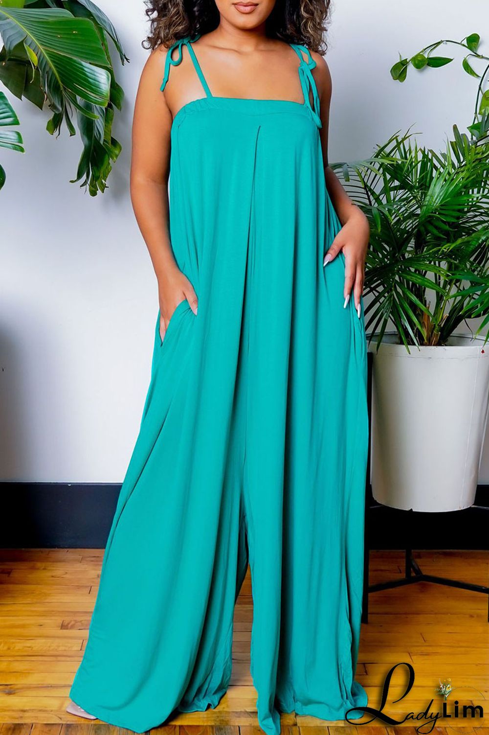 Yellow Casual Solid Bandage Patchwork Spaghetti Strap Loose Jumpsuits