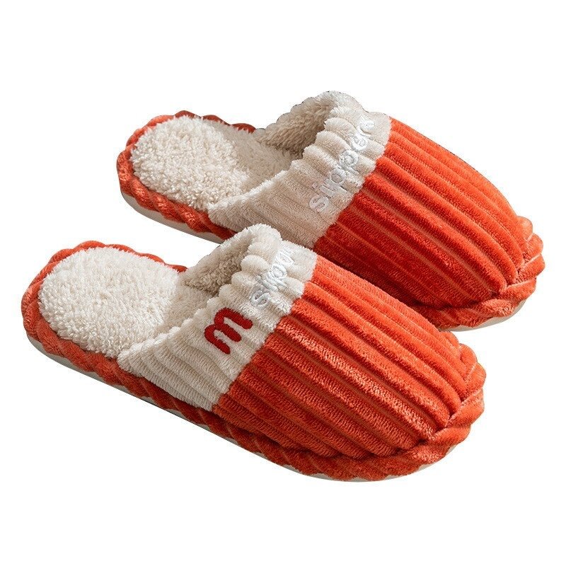 Men Warm Sock On Stripe Mules Sides Thick Role Round Toe House Cotton Slippers Women Durable Autumn PVC Home Bedroom Flats Shoes