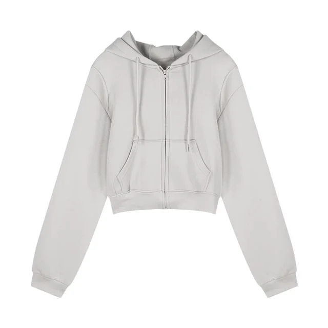Two Rise / Tone Crop Plain Zip Sweatpants Bootcut Drawstring High Hoodie
