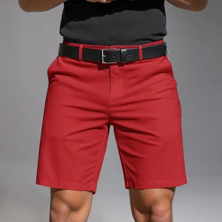 Business Solid Color Pocket Straight Leg Shorts 