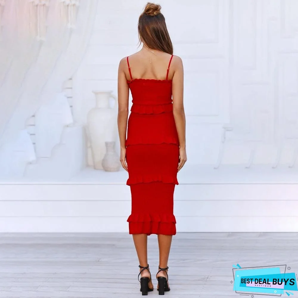 New Solid Color Sexy Suspender Pleated Cake Dress White Dresses