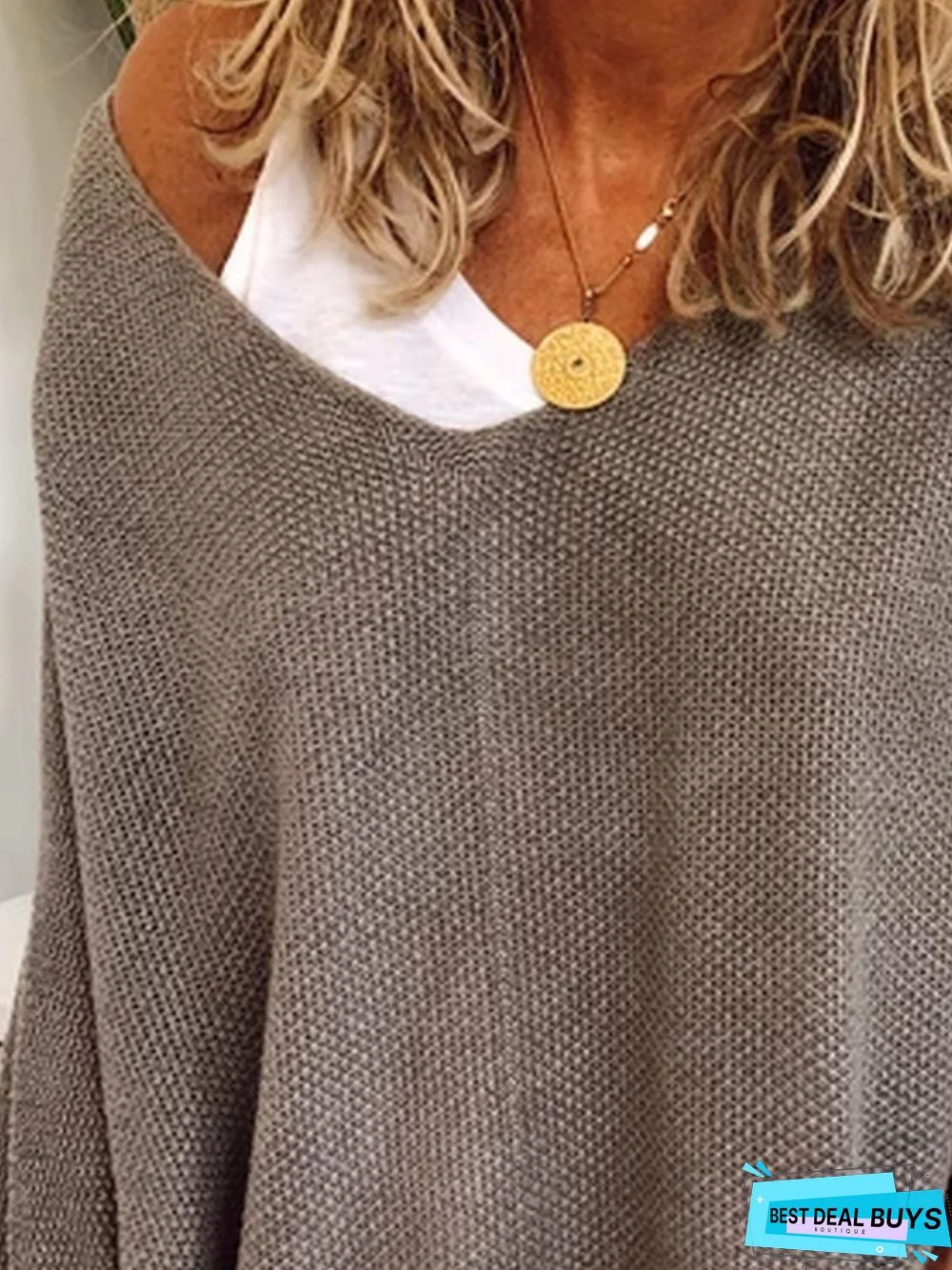 Grey Crew Neck Long Sleeve Knitted Plus Size Sweater