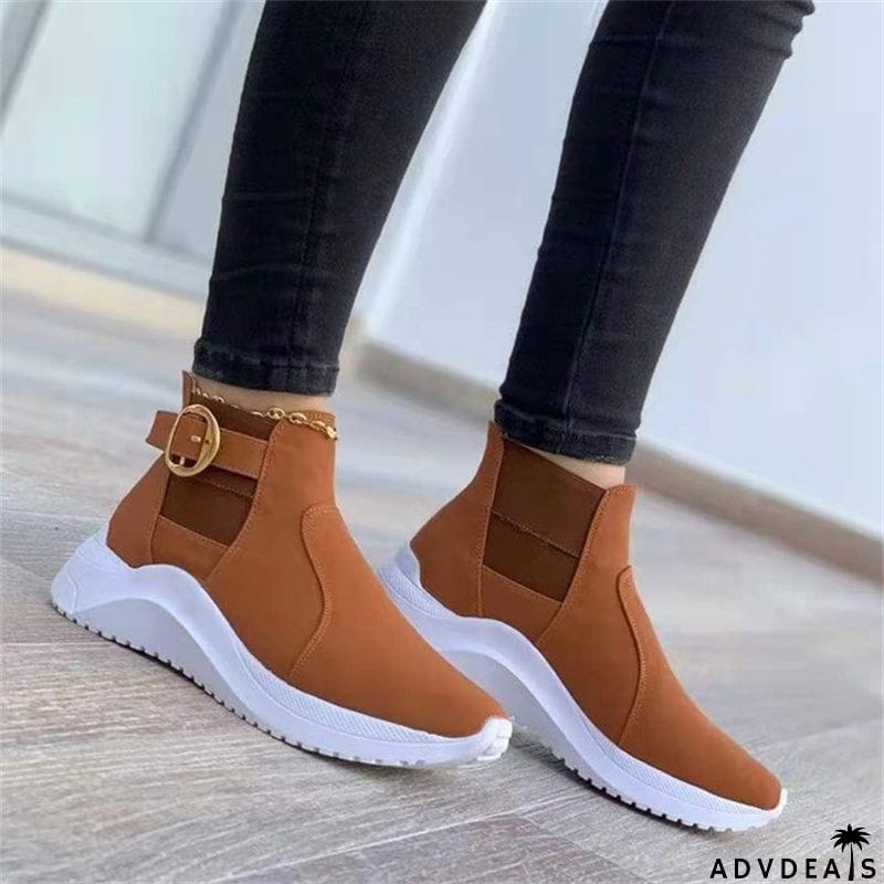 Women's Leisure Fashionable Belt Buckle High Top Shoes