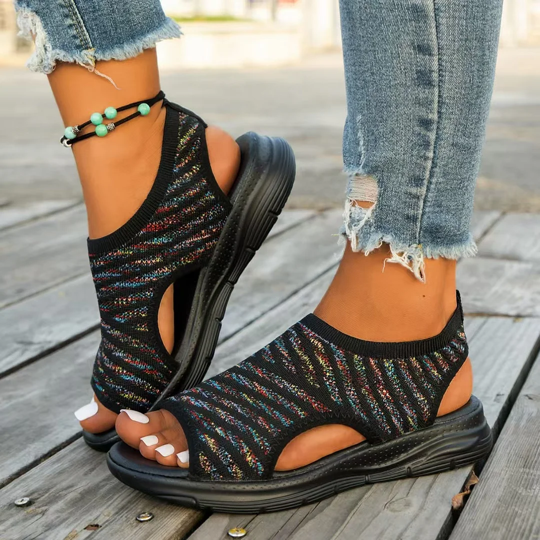 Yyvonne Summer New Large-Size Fashion Thick-Bottomed Flying Weaving Outside Wearing Fish-Mouthed Sandals