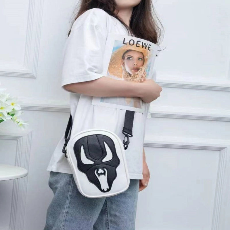 Halloween Women’s Small Pu Leather Color Block Skull Streetwear Square Zipper Crossbody Bag