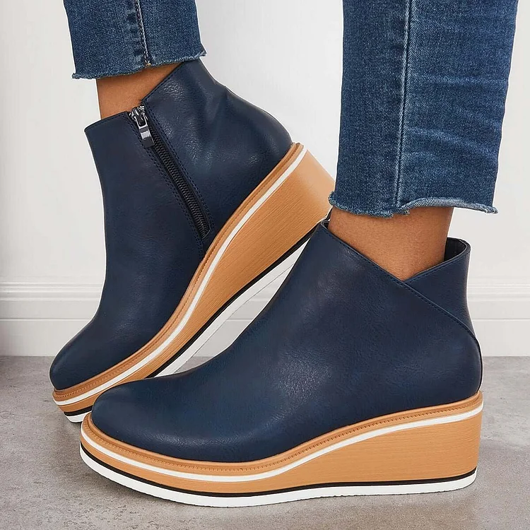 Casual Wedge Sneakers Side Zipper Platform Wedge Ankle Boots  Stunahome.com