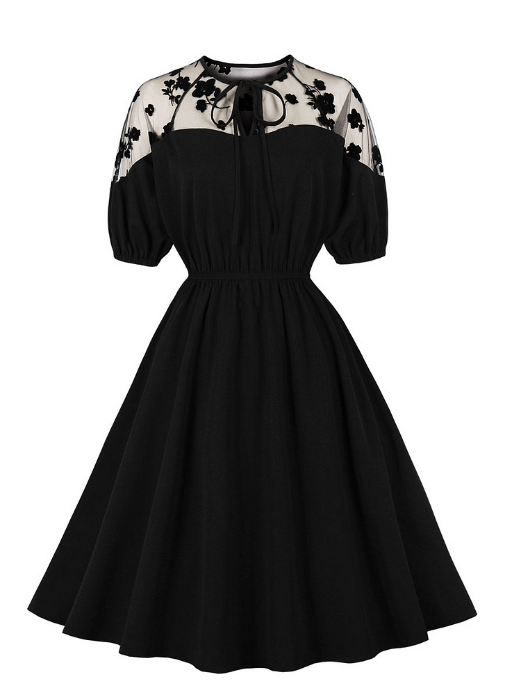 Vintage Paneled Bowknot Swing Dress
