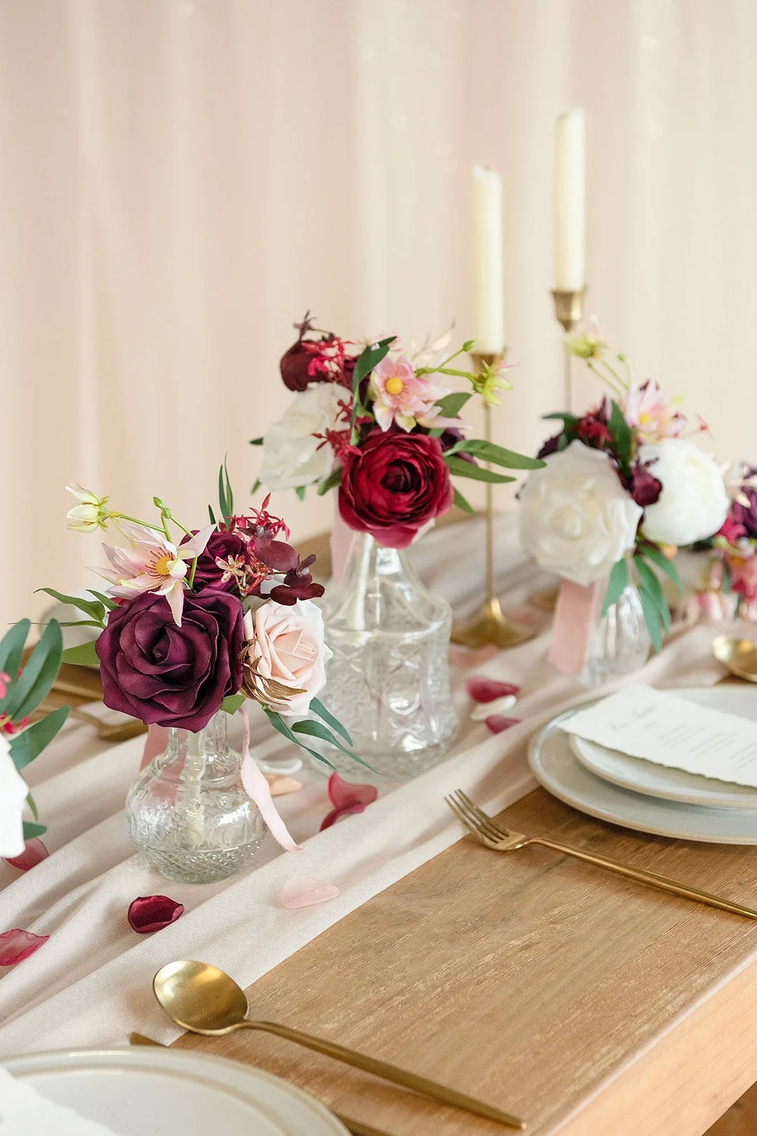 Mini Bouquet Centerpiece Set in Romantic Marsala