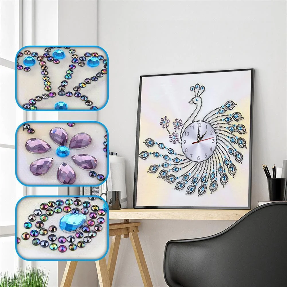 DIY Diamond Painting - Special Shaped -  Peafowl Clock Home Decor