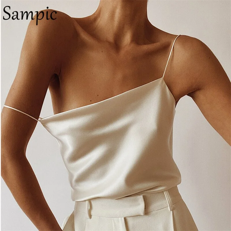 Sampic Sexy Women Casual Stain Black Camis Crop Tops Sleeveless Loose Backlesss Elegant Summer Ladies Club Tank Tops 2021