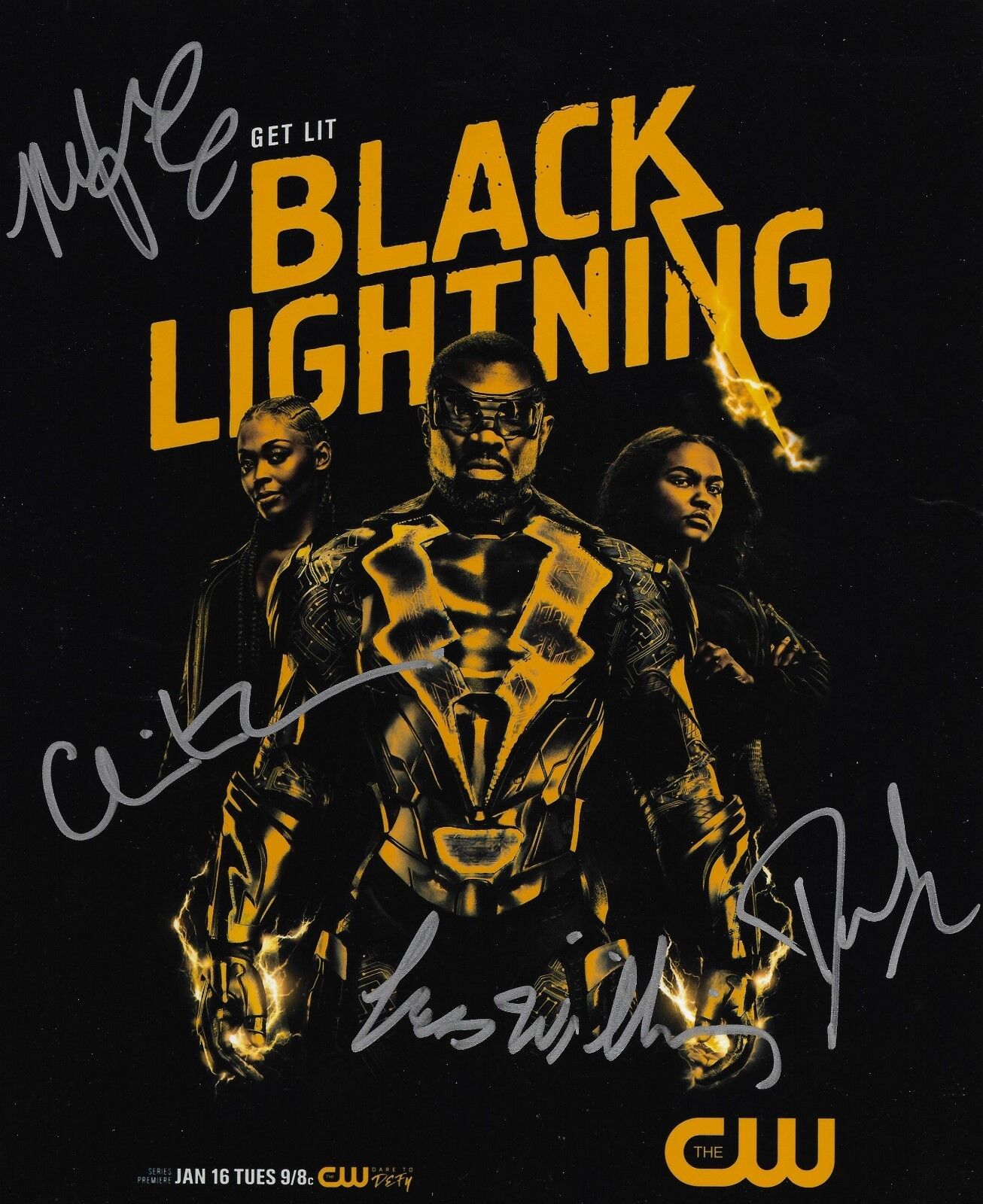 Black Lightning cast REAL hand SIGNED Photo Poster painting #2 COA Cress Nafessa Christine Damon