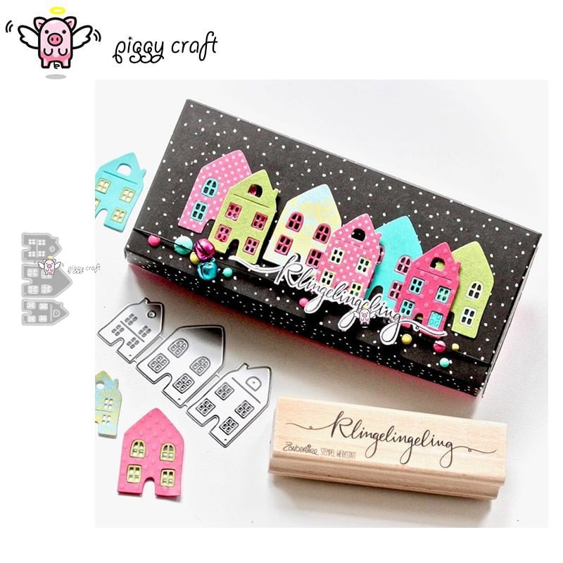 Piggy Craft metal cutting dies cut die mold 3Pcs House decoration Scrapbook paper craft knife mould blade punch stencils dies