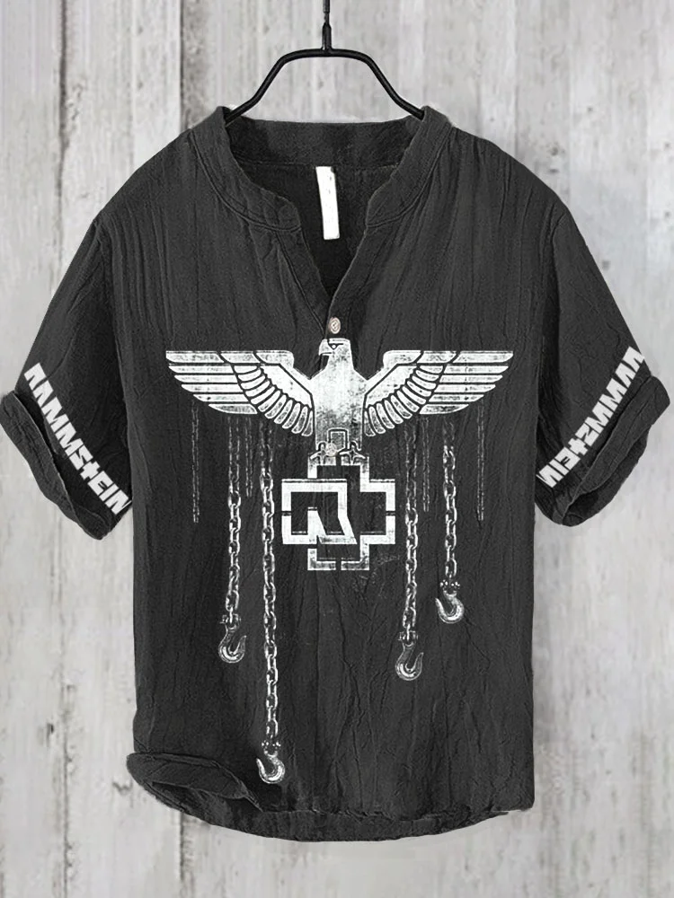 Men's Retro Heavy Metal Band Printed Cotton Blend Shirt