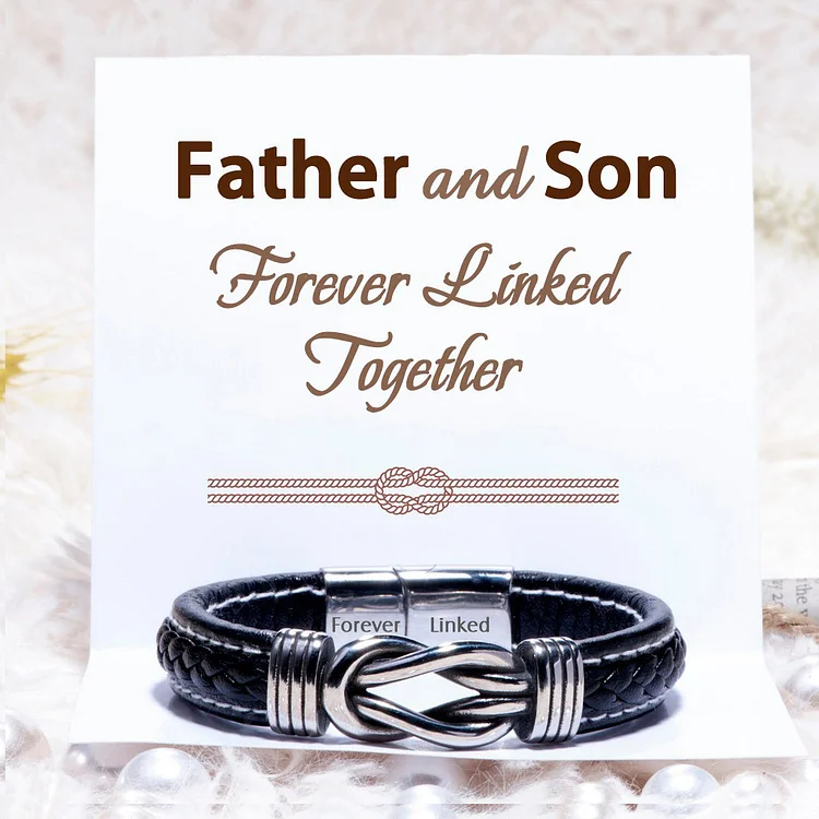 To My Son Leather Knot Bracelet "Father and Son Forever Linked Together" Inspirational Gifts For Son