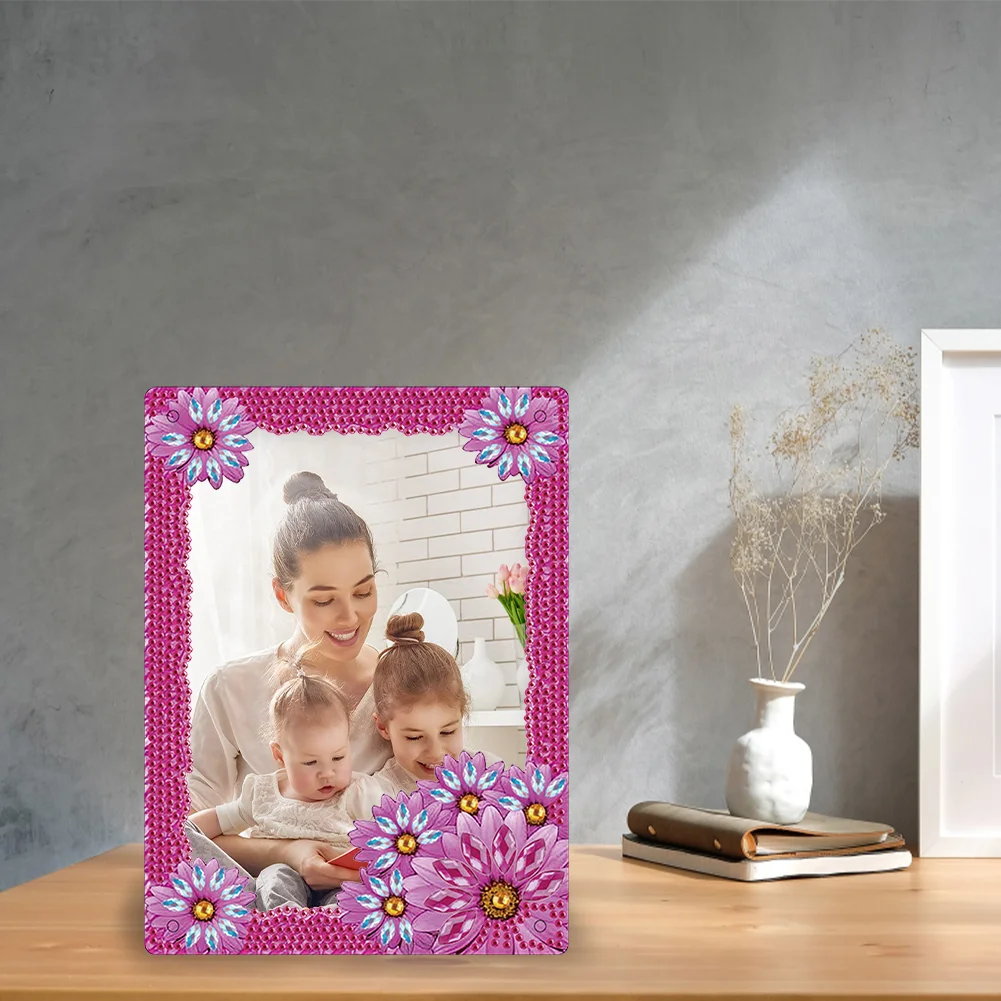 DIY Flower Special Shape Diamond Painting Table Top Photo Frame for Home Office