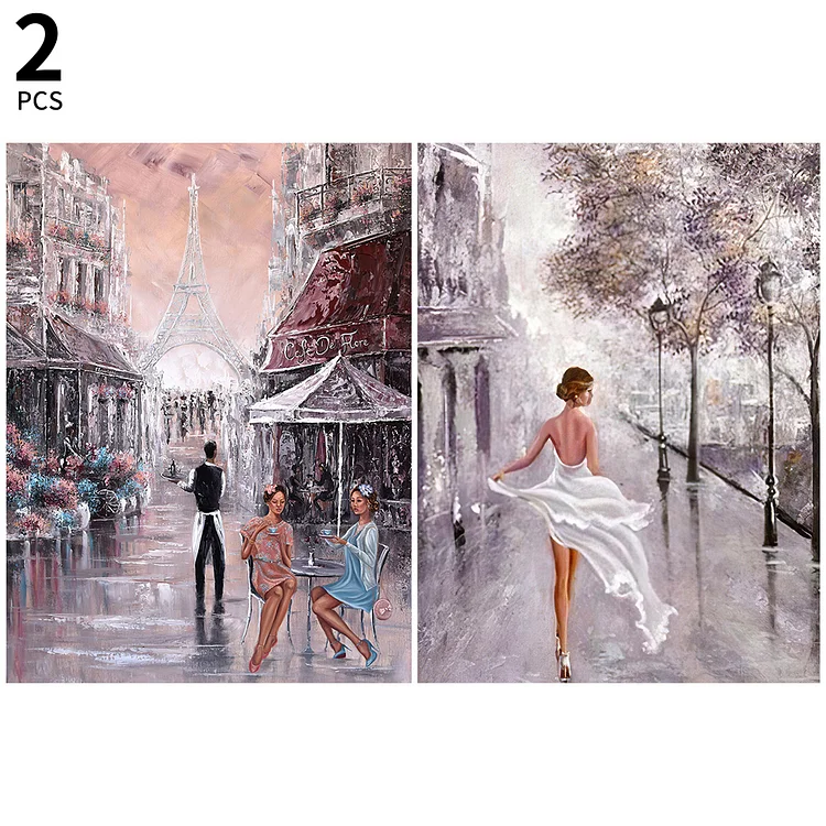 4pcsOil Painting Beautiful Street - Full Round Drill Diamond Painting - 30*40CM(Canvas)