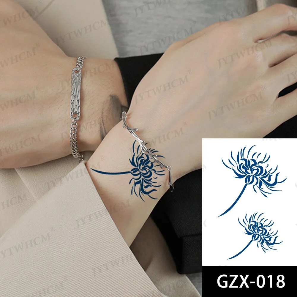 Sdrawing Stickers Semi-permanent Plant Lasting Tattoo Blue Henna Lace Flower Arm Non-reflective Herbal Juice Tattoo Waterproof
