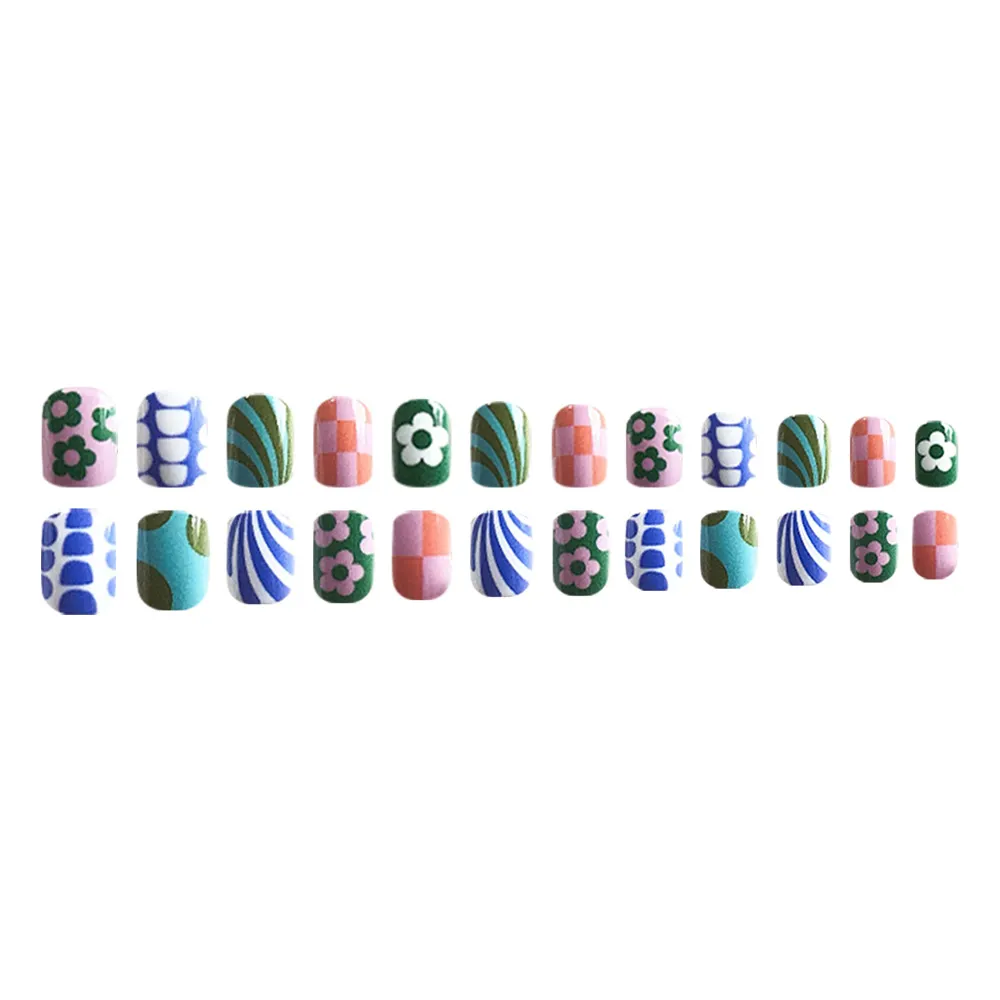 Churchf Churchf Oil Short Square Nail Flower Stripe Checkerboard Beautiful Nail Piece Wearing Nail Removable Nail Nail Products