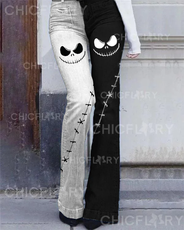 Halloween Spooky Face Contrast Print Jeans
