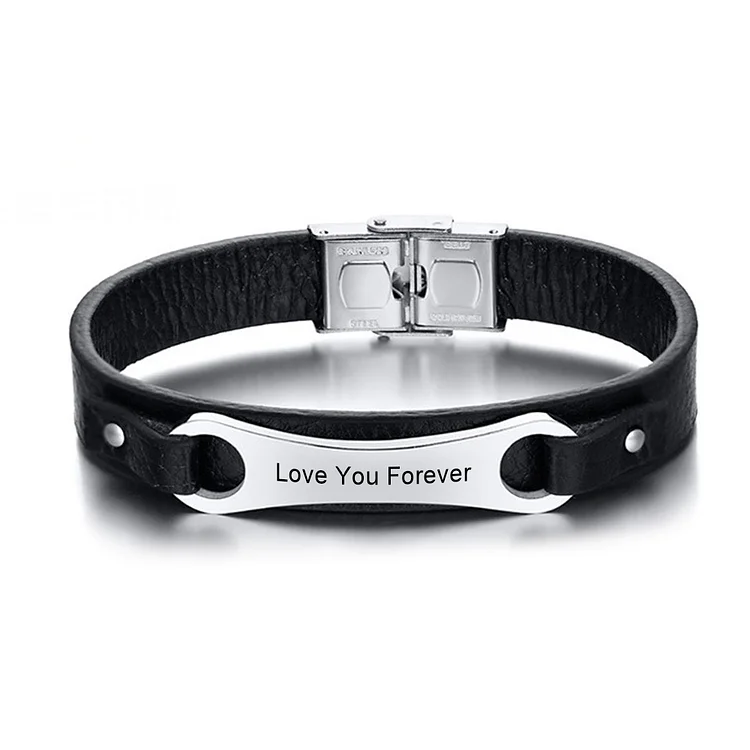 Personalized Men Leather Bracelet - Father's Day Gift