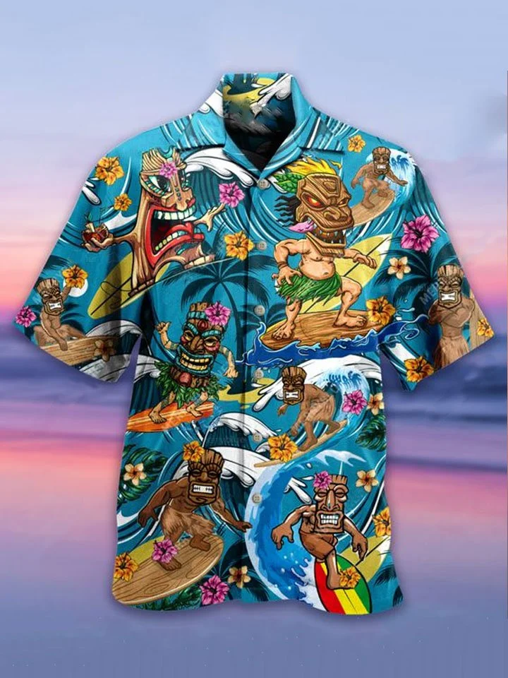 Men's Hawaiian Printed Cotton Blend Short Sleeve Shirt