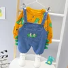 Kid Baby Boys Sets Dinosaur Printed Top + Denim Overalls 2Pcs Suits