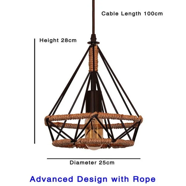 Vintage Pendant Light Black Iron Rope Lamp Russia Loft Cage Light Design For Kitchen Dining Bedroom With E27 Edison Lamp Holder