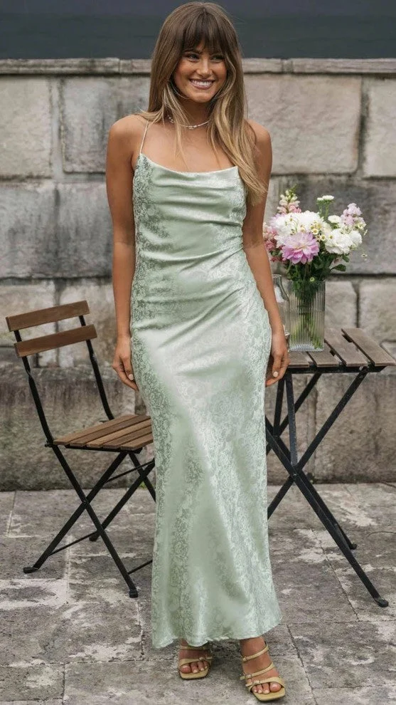 Sage Green Satin Slip Maxi Dress
