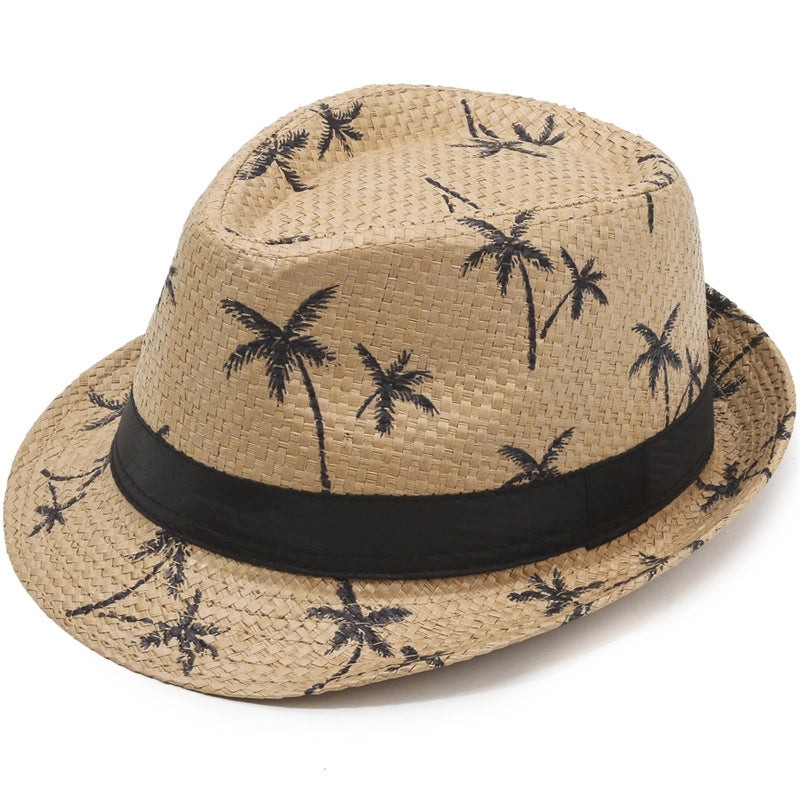 Coconut Tree Pattern Jazz Hat Men’s Summer Casual Hat Dad’s Beach Hat Outdoor Middle-aged And Elderly Sunscreen Hat