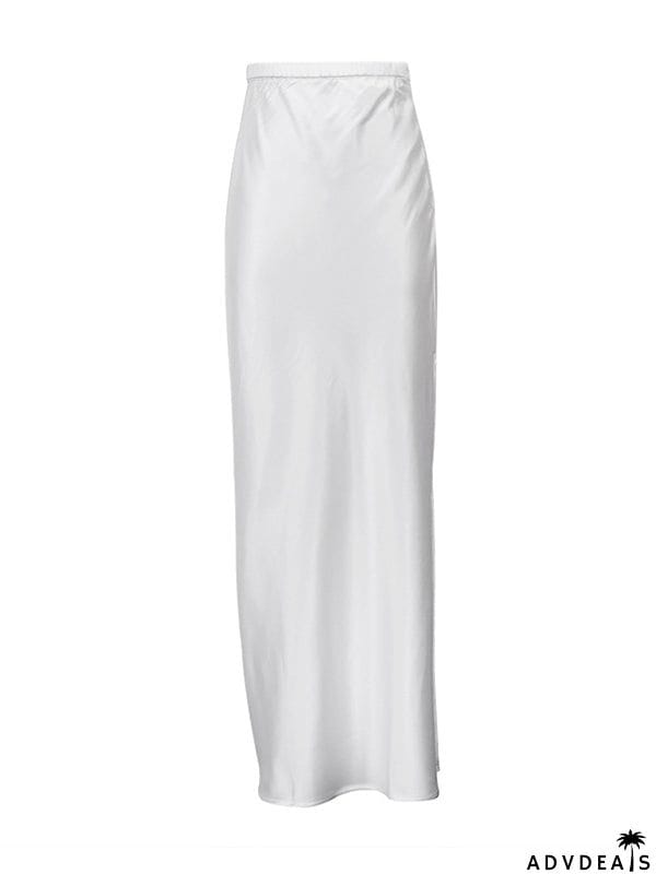 High Waisted Loose Solid Color Split-Side Skirts Bottoms