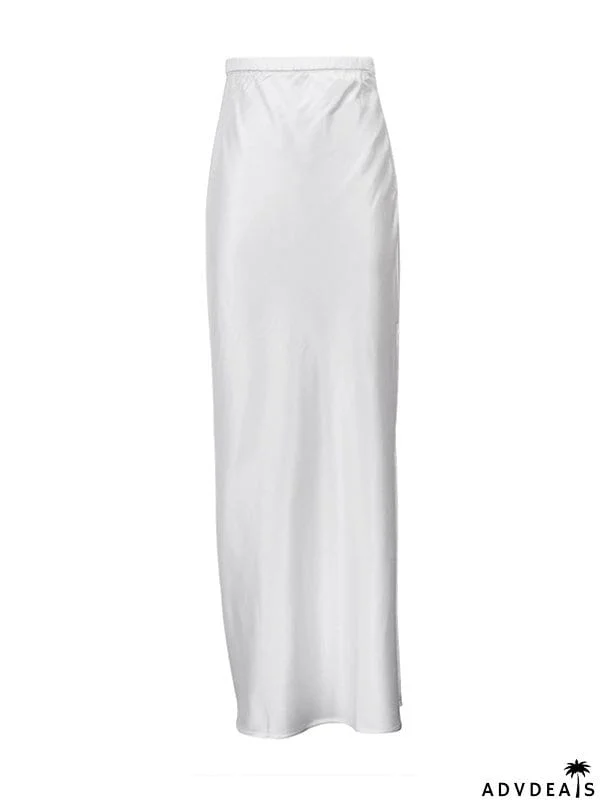 High Waisted Loose Solid Color Split-Side Skirts Bottoms