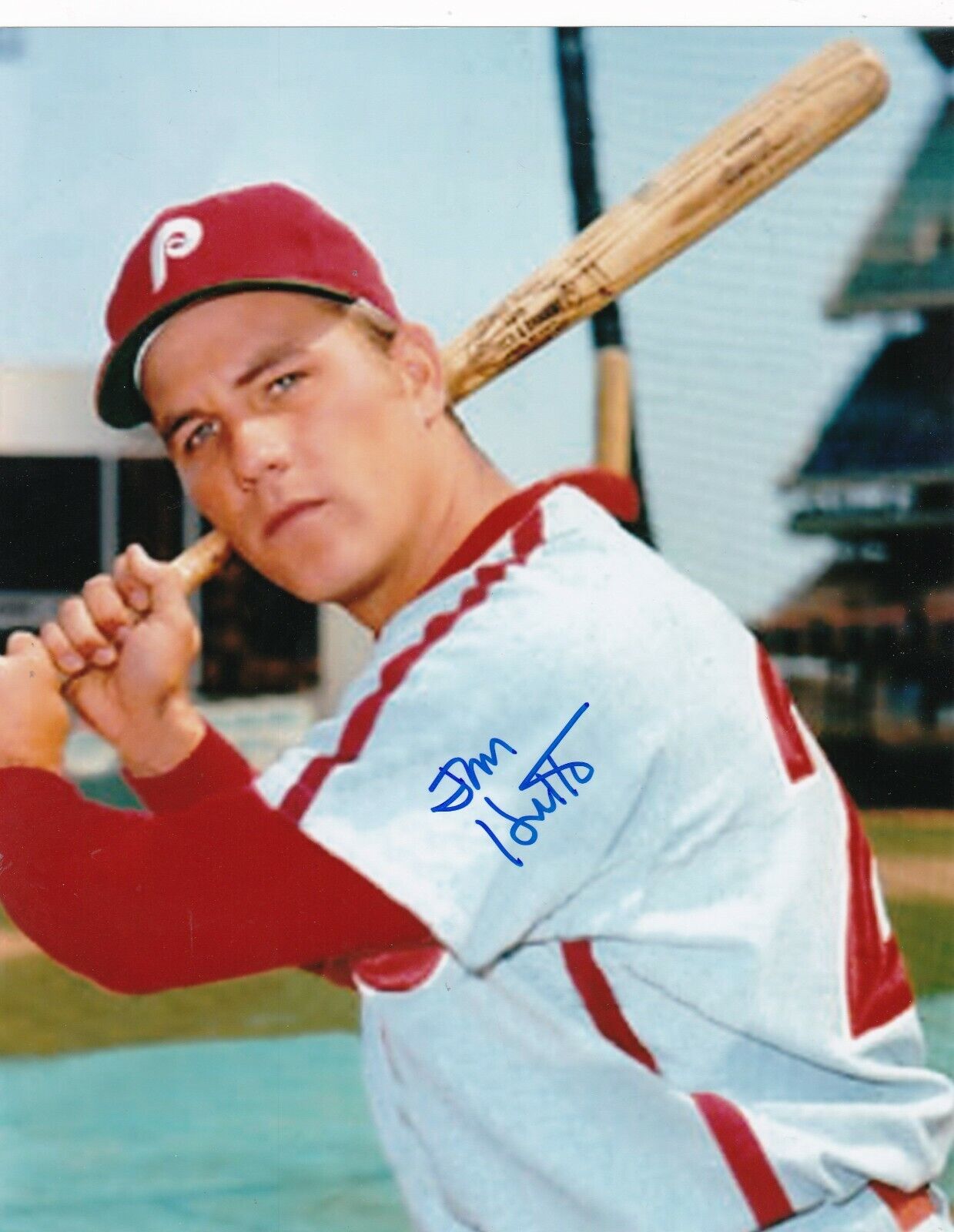 JIM HUTTO PHILADELPHIA PHILLIES COLOR ACTION SIGNED 8x10 Photo Poster painting