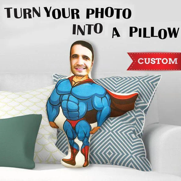 My Face Pillow Custom Pillow Face Body Pillow Personalized Photo Pillow Gift Pillow Toy Muscle Super Man Throw Pillow MiniMe Pillow One/Two Face Dolls and Toys