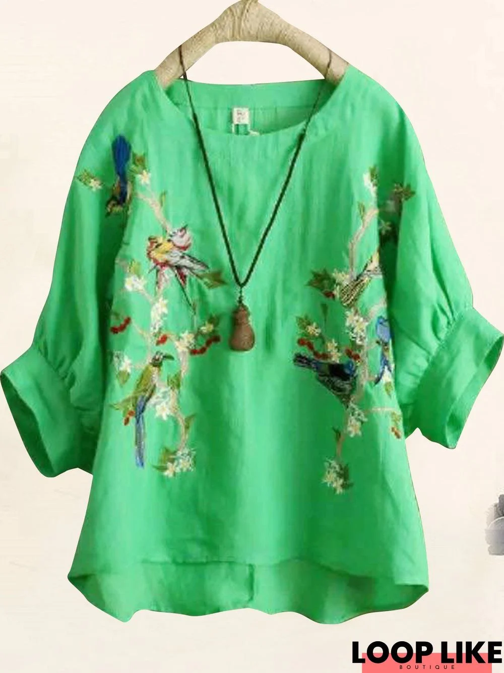 Women Floral Embroidery Half Sleeve Top