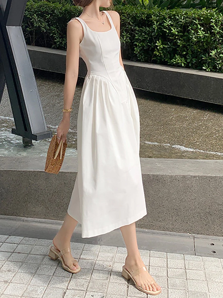 Elegant White A-Line Midi Dress