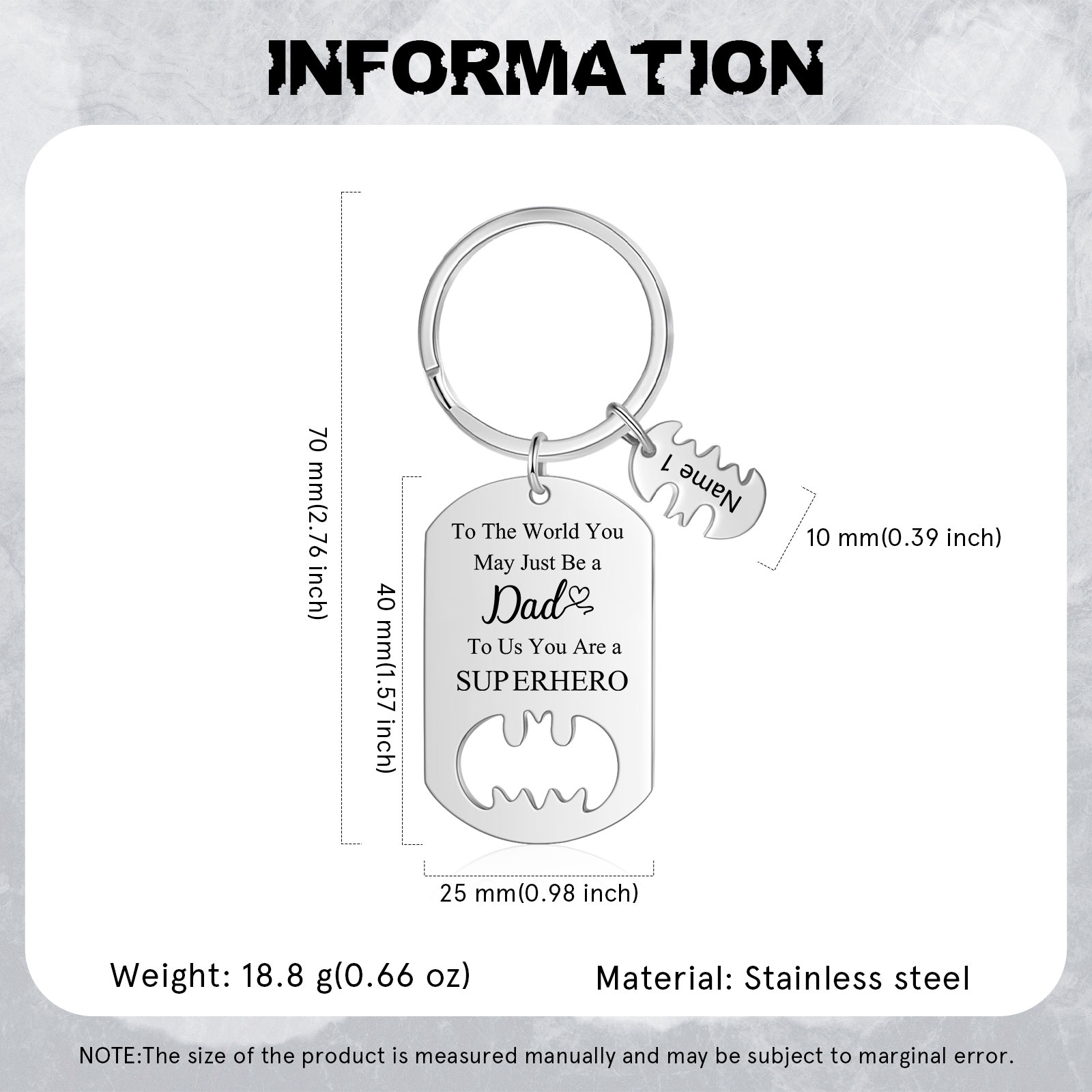 You Are A Superhero Keychain Personalised 1 Name Bat Keychain Engraved Gift for Dad/Grandpa/Grandad/Mom/Mum-Jessemade AU
