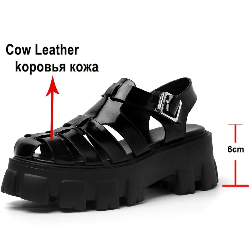 Meotina Shoes Women Genuine Leather Gladiator Sandals High Heel Platform Sandals Thick Heel Buckle Ladies Footwear Summer White