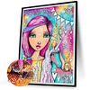 Diamond Painting-DIY Full Round Drill Girl with Purple Red Hair(40x50cm)