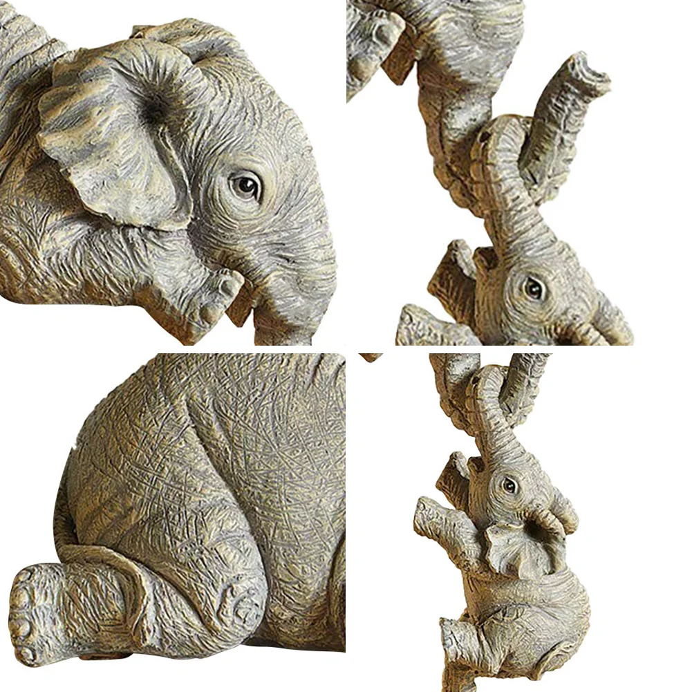 3-piece Elephant Mothers Hanging 2-Babies Figurine Resin Craft Ornaments