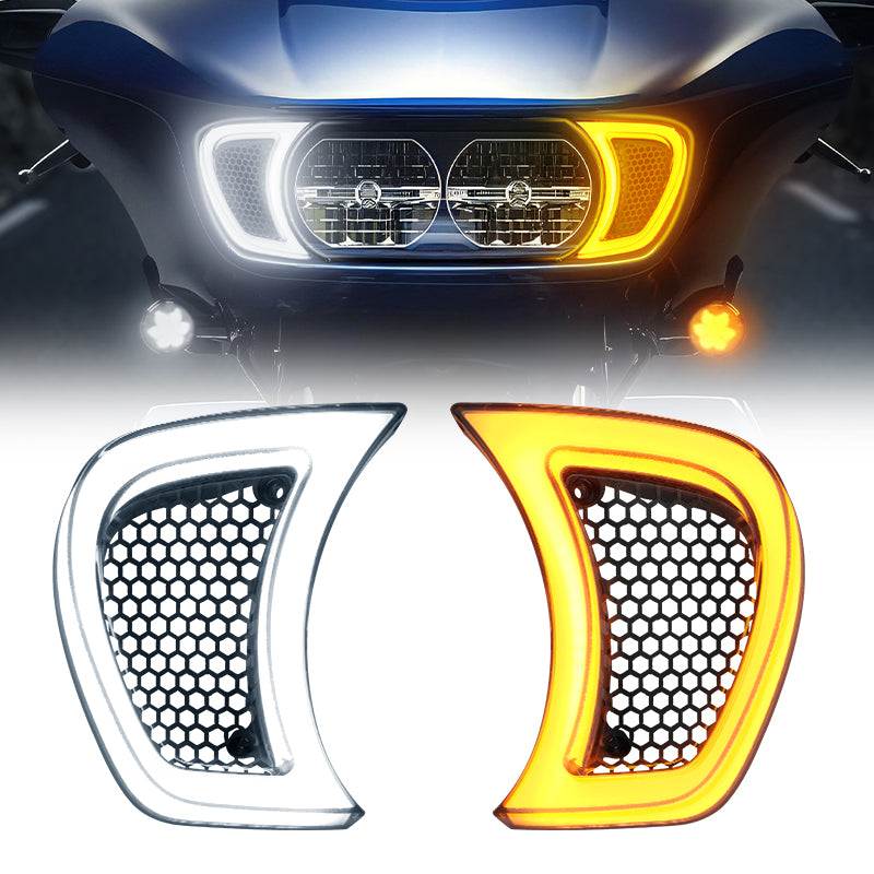 Road Glide Vent Insert LED Halo Lights with DRL and Turn Signals for Harley Davidson