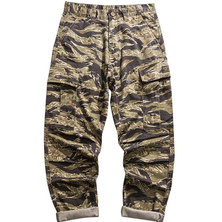Loose-fit Straight-leg Tiger-print Camouflage Wide-leg Track Pants