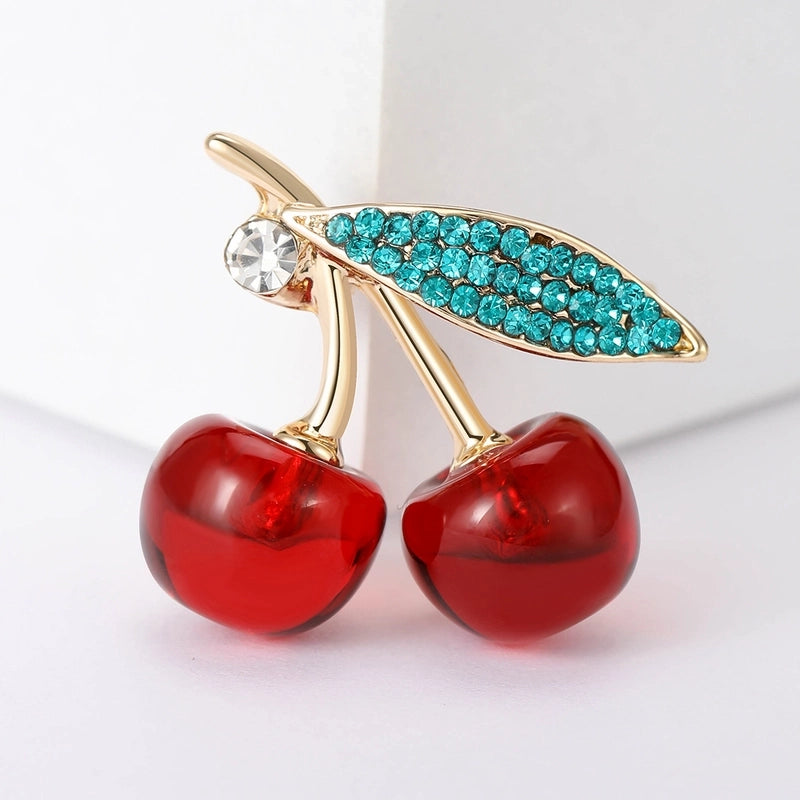 Sweet Pin Cherry Alloy Inlay Rhinestones Women’s Brooches